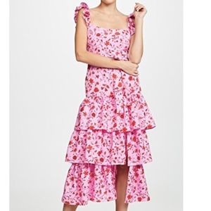Likely Pink and Red Tiered Midi Dress